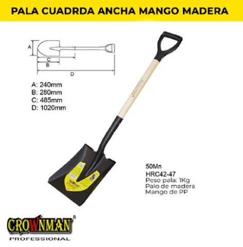 Pala Mango Madera Punta Acero Cuadrada Ancha