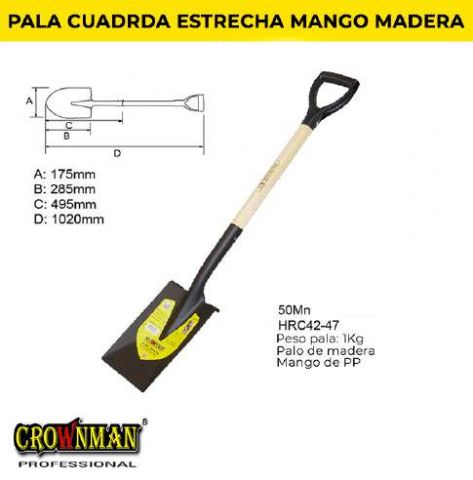 Pala Mango Madera Punta Acero Cuadrada Estrecha