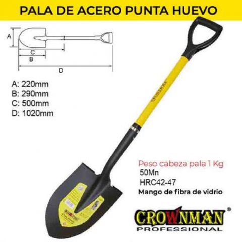 Pala Mango Fibra Vidrio Acero Punta Huevo