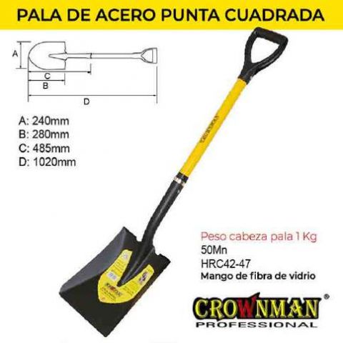 Pala Mango Fibra Vidrio Punta Acero Cuadrada Ancha