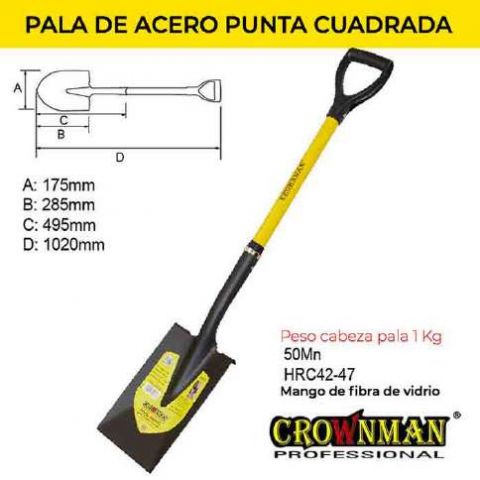 Pala Mango Fibra Vidrio Punta Acero Cuadrada Estre